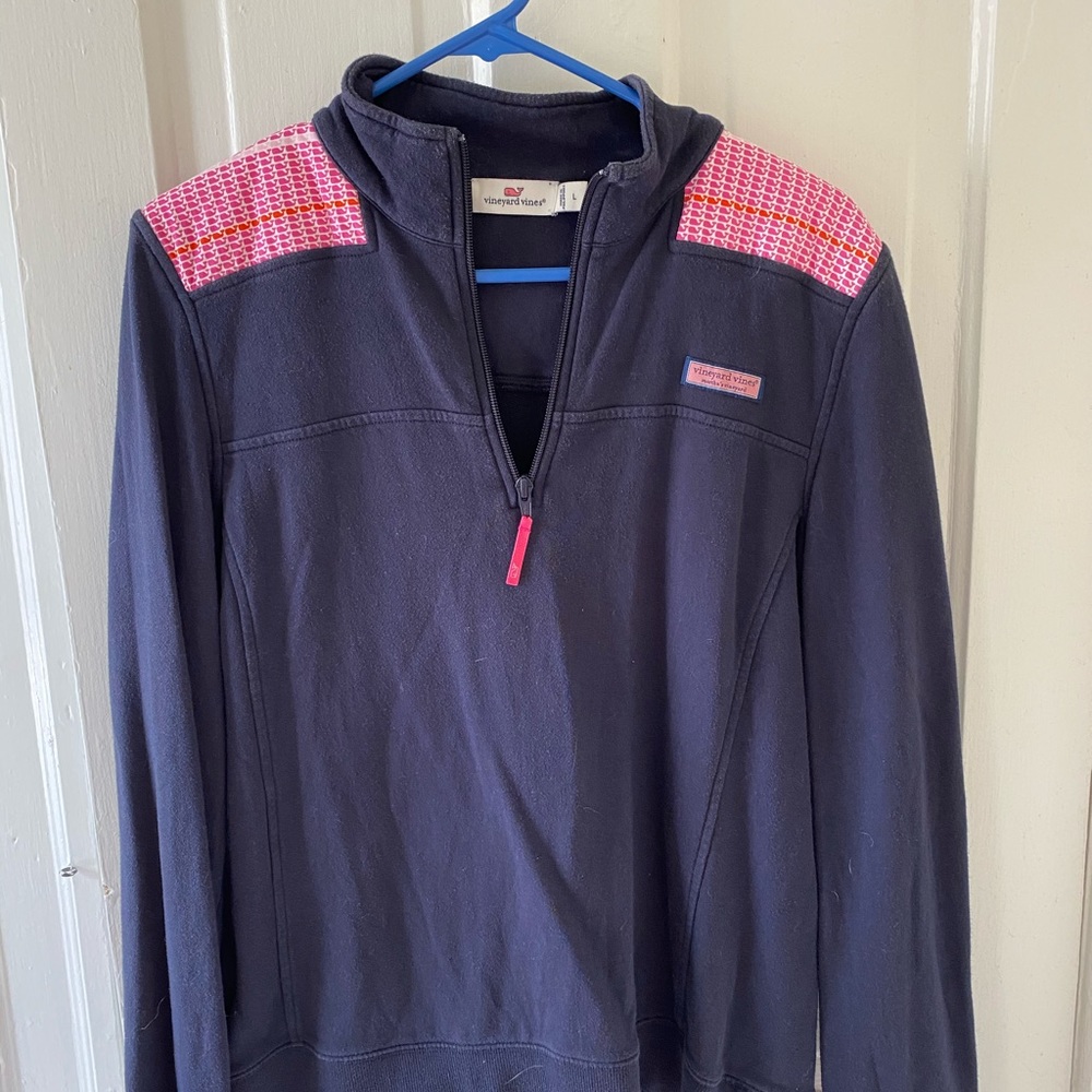 Navy and pink vineyard vines half zip sweater
